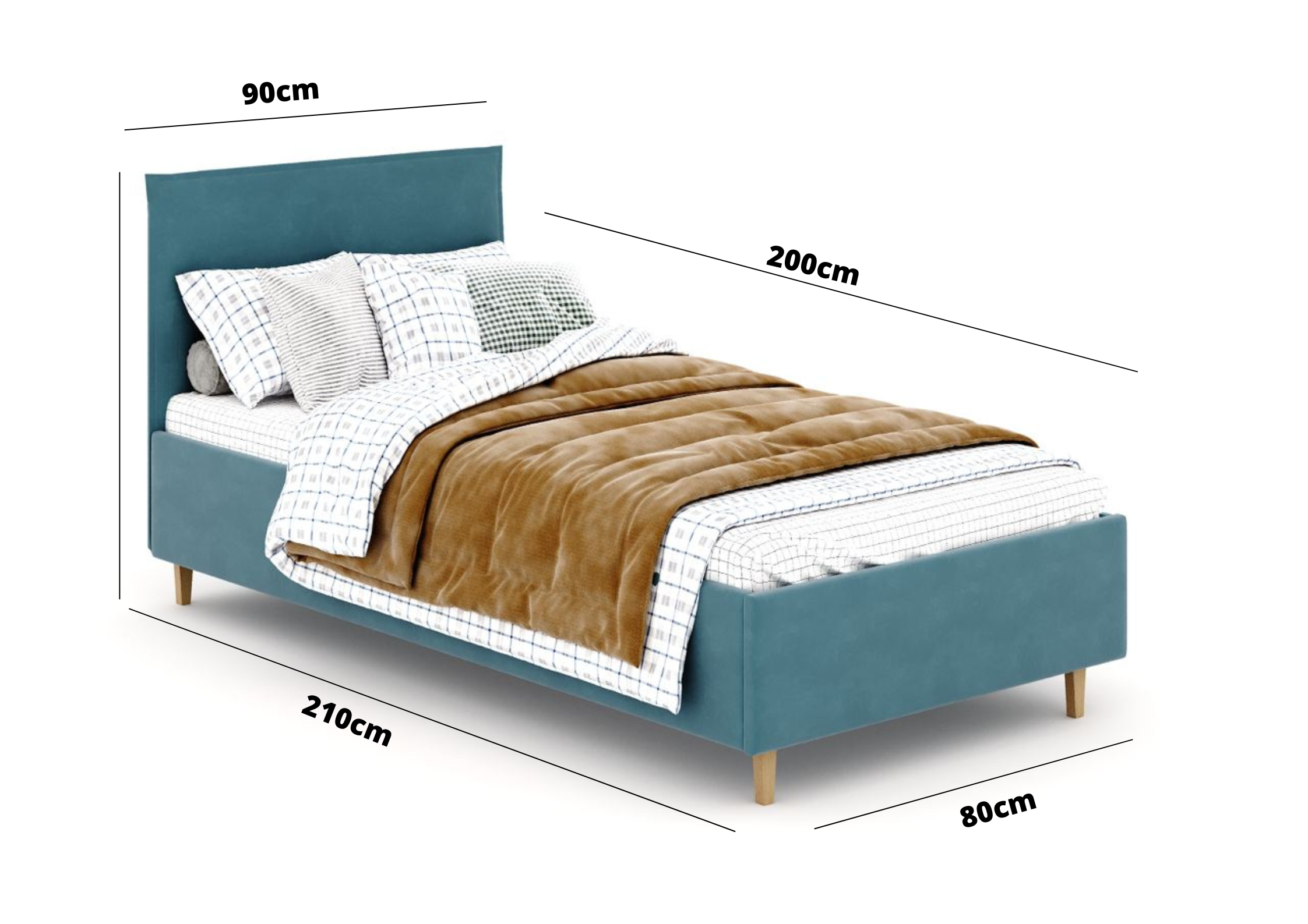 Turkusowe łóżko młodzieżowe tapicerowane